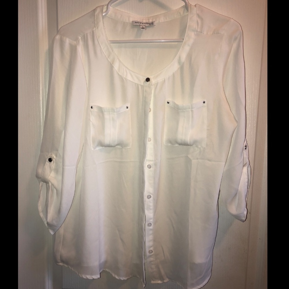 White MidSleeve Button Down Blouse